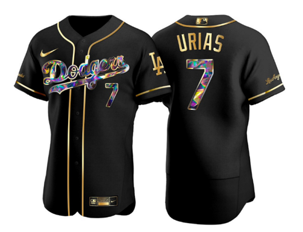 Men's Los Angeles Dodgers #7 Julio Urias Black Golden Flex Base Stitched Jersey